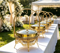 NANSHENG Plat de service rond en acier inoxydable doré 9L avec couvercle en verre suspendu, chauffe-plat pour buffet de mariage et banquets