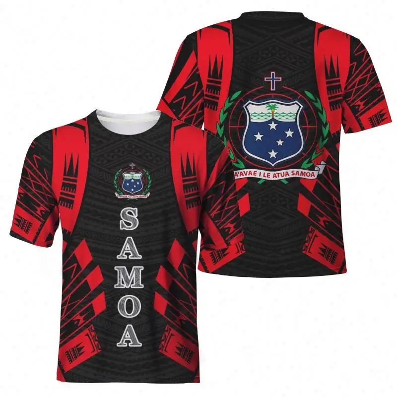 Fashion Desgin Polynesian American Samoan Flag Tribal Black/blue Pattern Plain T-shirt Men Short Sleeve For Men Stylish Top