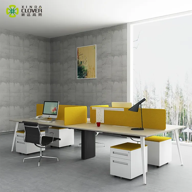 Moderno modular aberto 4 pessoa mesa de trabalho de design de móveis de escritório mesa de escritório estação de trabalho com a perna de metal para o espaço de escritório