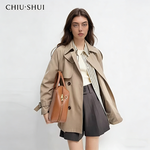 Elegante <span class=keywords><strong>Trench</strong></span> Corto Doppiopetto da <span class=keywords><strong>Donna</strong></span>, Novità Primavera, Taglia Piccola, Colletto Rovesciato, Fodera in Pile - Product Image 1