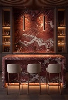 Dalle de marbre Ed Silk polie, pierre naturelle rouge avec veines ondulées, pour murs et comptoirs de villas de luxe, traitement et personnalisation