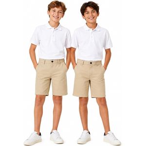 Shorts chino pour garçons en polyester/coton, brodés, taille élastique, poches plates sur le devant, taille mi-haute, infroissables, uniforme scolaire, bermuda - Product Image 6