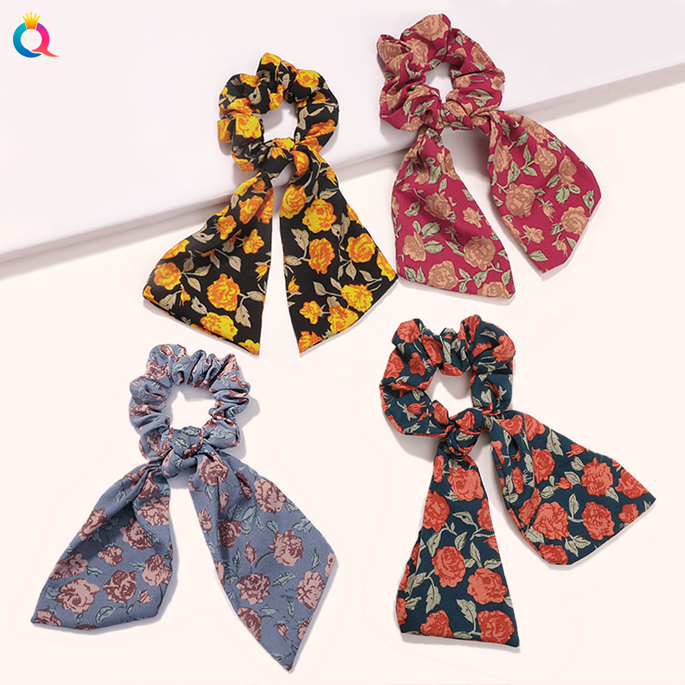 Заколки с цветочным принтом и лентой, украшение для волос для девочек, держатель для конского хвоста