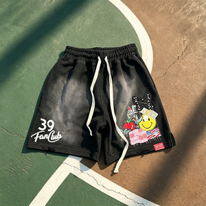 Pantalones Cortos Deportivos Vintage para Hombre, Estilo Desgastado, con Estampado de Mariposa Sonriente del Club de Fans 39, Cintura con Cordón Ajustable, Multicolor, Estilo Hip Hop, Casual - Product Image 5