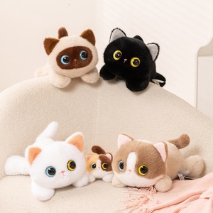 En gros, Peluche chat aux grands yeux Sete Dudu authentique, en position allongée, en tissu peluche courte et calicot, rembourrée de coton PP - Product Image 2