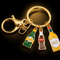 Porte-clés personnalisé pour bouteille de boisson, en alliage de zinc, impression UV, plaqué or, émail, pendentif Cola Bière Citron Soda, fermoir mousqueton, cadeau OEM