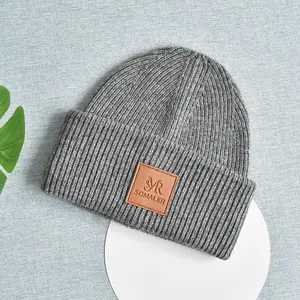 Unisex Wholesale Custom Logo Ribbed Wool Knit Beanies Winter Luxury Warm Cuffed Beanie Hat For Women Men