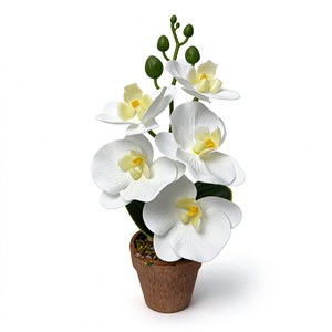Vente en gros usine – Nouvelle orchidée papillon artificielle Phalaenopsis à 5 têtes sur 1 tige, en pot, pour décoration florale - Product Image 4
