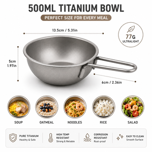 Titan-Schüssel 500ml Reine Titan-Campingschüssel mit Klappgriff Ultraleichtes Outdoor-Kochgeschirr für Wandern <span class=keywords><strong>Camping</strong></span> Picknick - Product Image 4