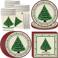 Ensemble de vaisselle jetable pour fête de Noël, assiettes, serviettes, gobelets, décoration de table pour 16 invités