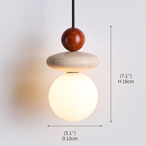 Luminaire suspendu LED moderne pour îlot de cuisine, style Japandi, pierre naturelle, verre, bois massif, G9, CE, RoHS, Lumi Travertine - Product Image 4