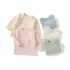 T-shirt à manches longues pour bébé, vêtements pour enfants, automne-hiver, garçons et filles, chaud, uni, base, bouton d'épaule, col, couverture - Product Image 1