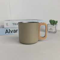 Mug en acier inoxydable 304 de 400 ml avec poignée en bois, tasse à café portable au design minimaliste moderne pour le camping en plein air