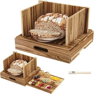 Nine Bends Wooden <b>Bread</b> Slicer With Storage Tray Natural Wood Color Kitchen <b>Bread</b> <b>Cutter</b> For Baking Tools - Product Image 1
