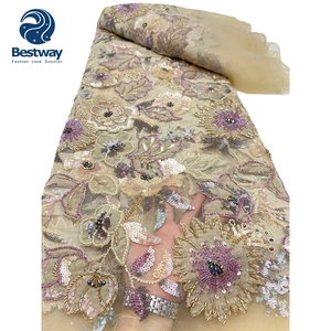 Bestway đa-màu ren vải hạt với <span class=keywords><strong>sequins</strong></span> Châu Phi ren thêu lưới ren vải cho Đảng - Product Image 6