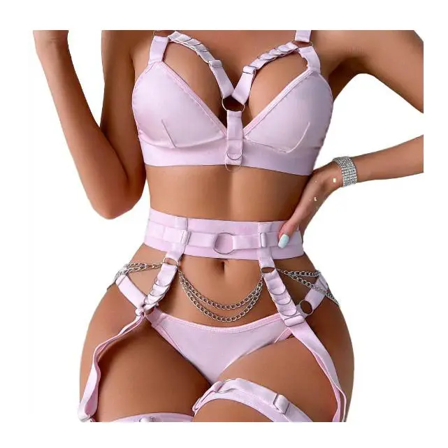 Sexy Fun Nonwoven G-String Lingerie Bundled with Waist and Leg Bands Transparent Women's Underwear