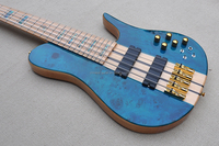 Guitare basse électrique Flyoung Musical Instruments bleue à 5 cordes, manche traversant le corps