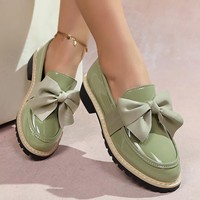 Chaussures habillées à plateforme pour femmes avec nœud, en cuir verni PU, à enfiler, à talon épais, mocassins décontractés, tailles 35 à 43
