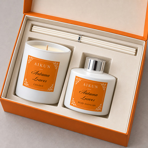 Aikun 2 Piece White Ceramic Glass Autumn Leaves Scented <b>Candle</b> And Reed Diffuser Gift <b>Set</b> in Presentation Box for Housewarming - Product Image 2