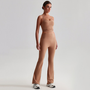 Comodi pantaloni a zampata a compressione leggera da <span class=keywords><strong>donna</strong></span> ad asciugatura rapida canottiere per il <span class=keywords><strong>Fitness</strong></span> senza cuciture tuta da Yoga all'aperto adatta - Product Image 3