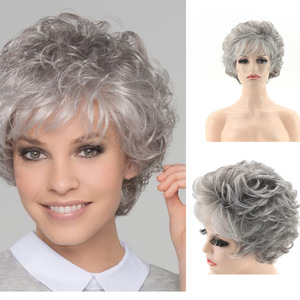Perruques synthétiques courtes bouclées pour femmes, perruques complètes gris argenté style grand-mère, perruques pour femmes matures européennes et américaines - Product Image 2