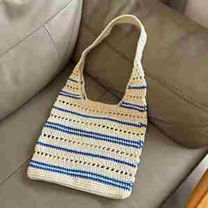 Sac à main de plage pour femme en coton tressé fait main, style rétro, nouveau modèle transfrontalier très populaire, sac à bandoulière au crochet - Product Image 6