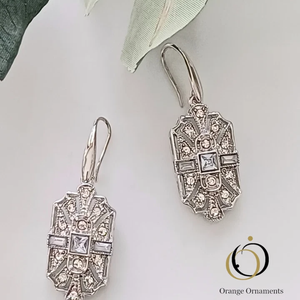 Boucles d'oreilles princesse et baguette en diamant en vrac faites à la main en argent sterling bijoux de mariage pour femmes - Product Image 6