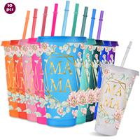 Cadeaux personnalisés de haute qualité pour la fête des mères : Gobelet en plastique de 24 oz avec couvercles et pailles, réutilisable, anti-fuite et pailleté