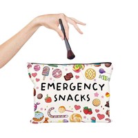 Tas Kosmetik Kanvas Cetak Ginzeal Emergency Snacks Motif Kartun, Portable, Resleting, untuk Perjalanan