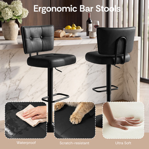 <b>Adjustable</b> <b>Height</b> Swivel Bar <b>Stool</b> with Tufted Backrest PU Leather Bar Chair with Footrest for Kitchen Island Counter Home Bar - Product Image 4