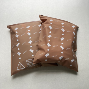 Custom Brown & Coffee Zipper Bags with Cute Bear & Heart Print - Packaging Pouches for Clothing & Retail - Product Image 2