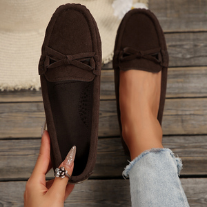 Женские коричневые тканевые мокасины с бантом, заостренный носок, без застежки, на плоской подошве, легкие, модные, повседневные, для работы - Product Image 1