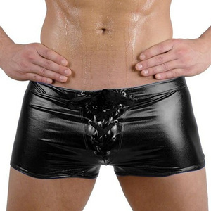 Boxer slip da uomo in tinta unita costume da bagno intimo uomo metallizzato lucido pantaloncini da bagno per uomo con Lace up elasticizzato - Product Image 5