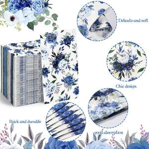 Serviettes jetables en <span class=keywords><strong>papier</strong></span> <span class=keywords><strong>bleu</strong></span> <span class=keywords><strong>marine</strong></span> à fleurs pour les invités de mariage - Product Image 2