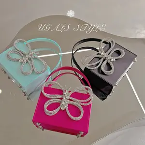 Bolsos de mano dorados para mujer, carteras de noche para fiesta, graduación, brillantes, brillantes, para boda, con diamantes de imitación en forma de mariposa