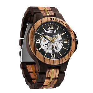 Luxury Men's Stainless Steel Mechanical Wood <b>Watch</b> <b>Automatic</b> <b>Custom</b> <b>Logo</b> Hollow Analog Design Factory Best Quality OEM Shanghai - Product Image 3