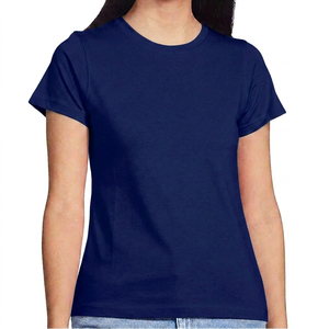 T-shirt en coton pour femme, bleu royal, col rond, manches courtes, coupe classique, couleur unie, tissu jersey respirant, à porter toute l'année - Product Image 4