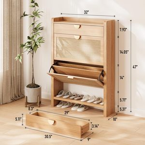 Shoe Storage <strong>Cabinet</strong> 3 Shelves Adjustable Shelves Narrow Free Standing Shoe Organizer Entryway/<strong>Hallway</strong>/Closet Natural Oak - Product Image 2