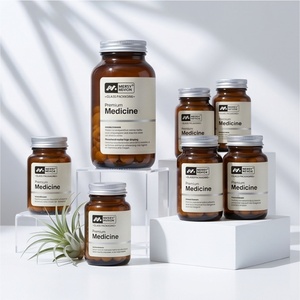 Bouteilles en verre givré de luxe personnalisées pour capsules de pilules, emballages de vitamines, flacons vides pour compléments alimentaires, bouteilles en verre ambré - Product Image 1