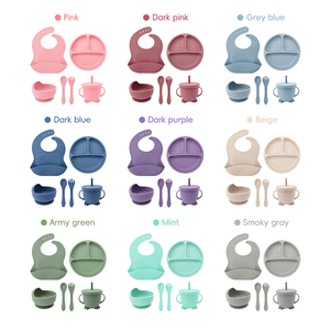 Wholesale Custom Pattern Baby Silicone <b>Dinnerware</b> <b>Set</b> <b>6</b> Pieces Animal Themed Plate Cup Bib Spoon <b>for</b> Children Gift - Product Image 4