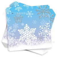 Vaisselle jetable bleue pour fête d'anniversaire sur le thème du bonhomme de neige, 96 pièces : serviettes en papier, gobelets, assiettes, fourchettes, décorations