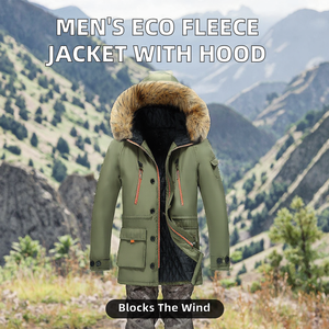 Chaqueta de Forro Polar de Nailon Recubierto Ecológico Informal para Hombre al por Mayor, Otoño Invierno, Cuello Camisero Regular, Cierre de Cremallera Frontal con Logotipo - Product Image 2