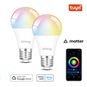 <span class=keywords><strong>Bombillas</strong></span> LED Inteligentes E26 A19 RGBCW 9W 800 LM ETL Tuya Matter para Control por Aplicación Alexa y <span class=keywords><strong>Google</strong></span>, Regulables, para el Hogar - Product Image 1
