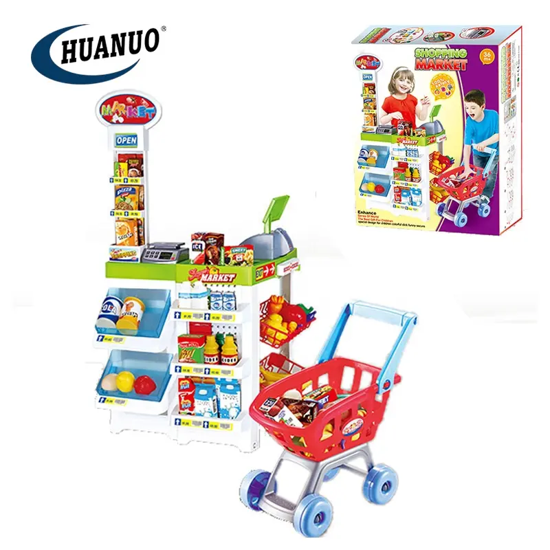 Mainan Berpura-pura Belanja Anak-anak, Set Mainan Supermarket Mini dengan Keranjang untuk Usia 36M +