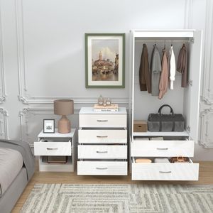 Set di Mobili per Camera da Letto in 3 Pezzi Bianco Lucido: Armadio a 2 Ante con 2 Cassetti, Cassettiera a 4 Cassetti e Comodino - Product Image 3