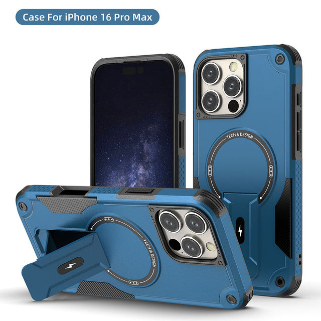 Sports Design TPU+PC Shockproof Waterproof Magnetic Phone Case with Stand & Holder for 16 Pro Max 360 Protection