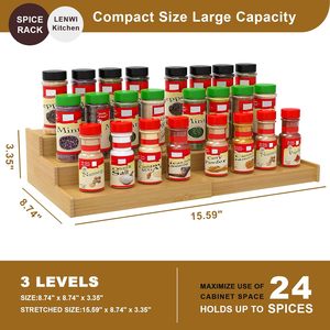 Rack Organizer Cabinet Expandable Spice Storage for <strong>Kitchen</strong> <strong>Cupboard</strong> Pantry Oil Library Glass Oil Vinegar Bottles Wood Stand - Product Image 5