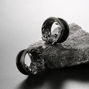 Boucles d'oreilles tendance en acier inoxydable pour femmes, design floral magnifique, <span class=keywords><strong>double</strong></span> écarteur d'<span class=keywords><strong>oreille</strong></span>, dilatateur d'<span class=keywords><strong>oreille</strong></span>, bijoux tendance - Product Image 3