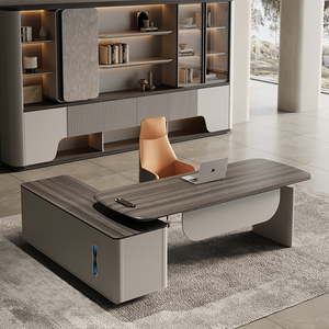 Panel meja kayu elektrik, meja komputer kantor komersial mewah kelas atas, lampu Modern Motor ganda pintar dapat disesuaikan dapat diperpanjang <span class=keywords><strong>3</strong></span> - Product Image 3