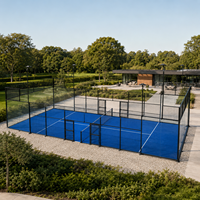 Terrain de padel panoramique extérieur complet avec mur en verre, structure en acier, éclairage LED, gazon artificiel, système complet pour clubs de padel